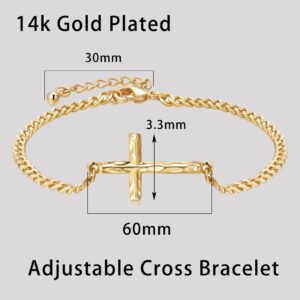 AHSIWC 14k Gold Plated Cross Bracelet Hypoallergenic Adjustable Link Bracelet Gifts for Women