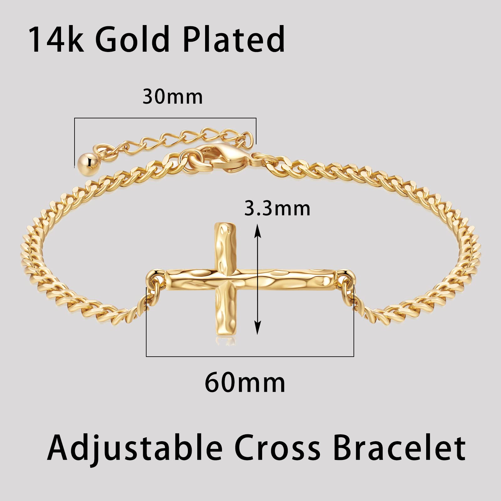 AHSIWC 14k Gold Plated Cross Bracelet Hypoallergenic Adjustable Link Bracelet Gifts for Women