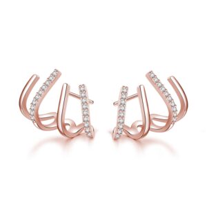 SLUYNZ Solid 925 Sterling Silver Claw Earrings Huggie for Women Half Hoop Earrings Cuff Earrings Wrap (C-Rose Gold Plated)