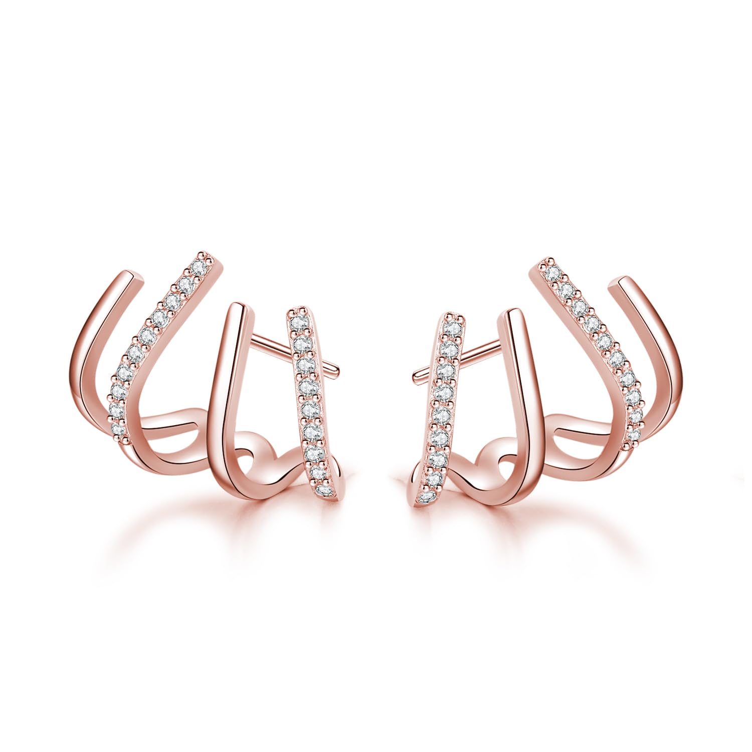 SLUYNZ Solid 925 Sterling Silver Claw Earrings Huggie for Women Half Hoop Earrings Cuff Earrings Wrap (C-Rose Gold Plated)