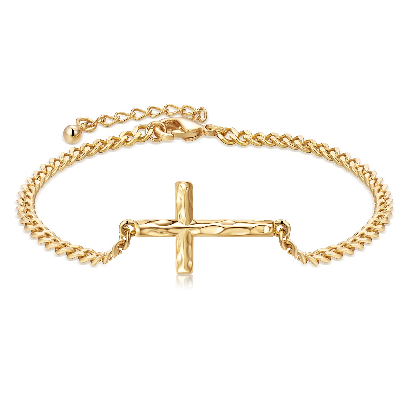 AHSIWC 14k Gold Plated Cross Bracelet Hypoallergenic Adjustable Link Bracelet Gifts for Women