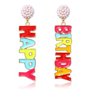 birthday earrings for women enamel happy birthday dangle earrings beaded stud letter drop earrings birthday party jewelry gift (letter)