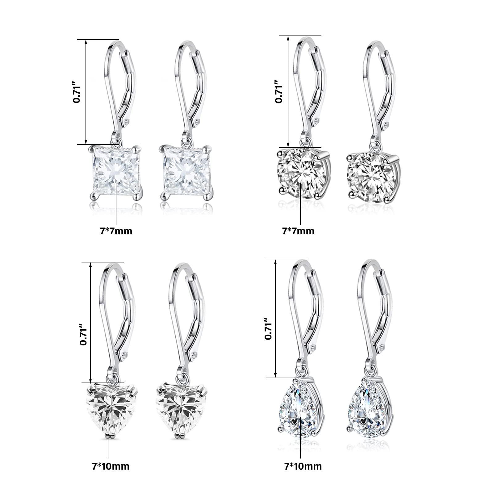 925 Sterling Silver Drop Earrings for Women Princess Teardrop 5A Cubic Zirconia Earrings Hypoallergenic Dangle Earrings for Wedding