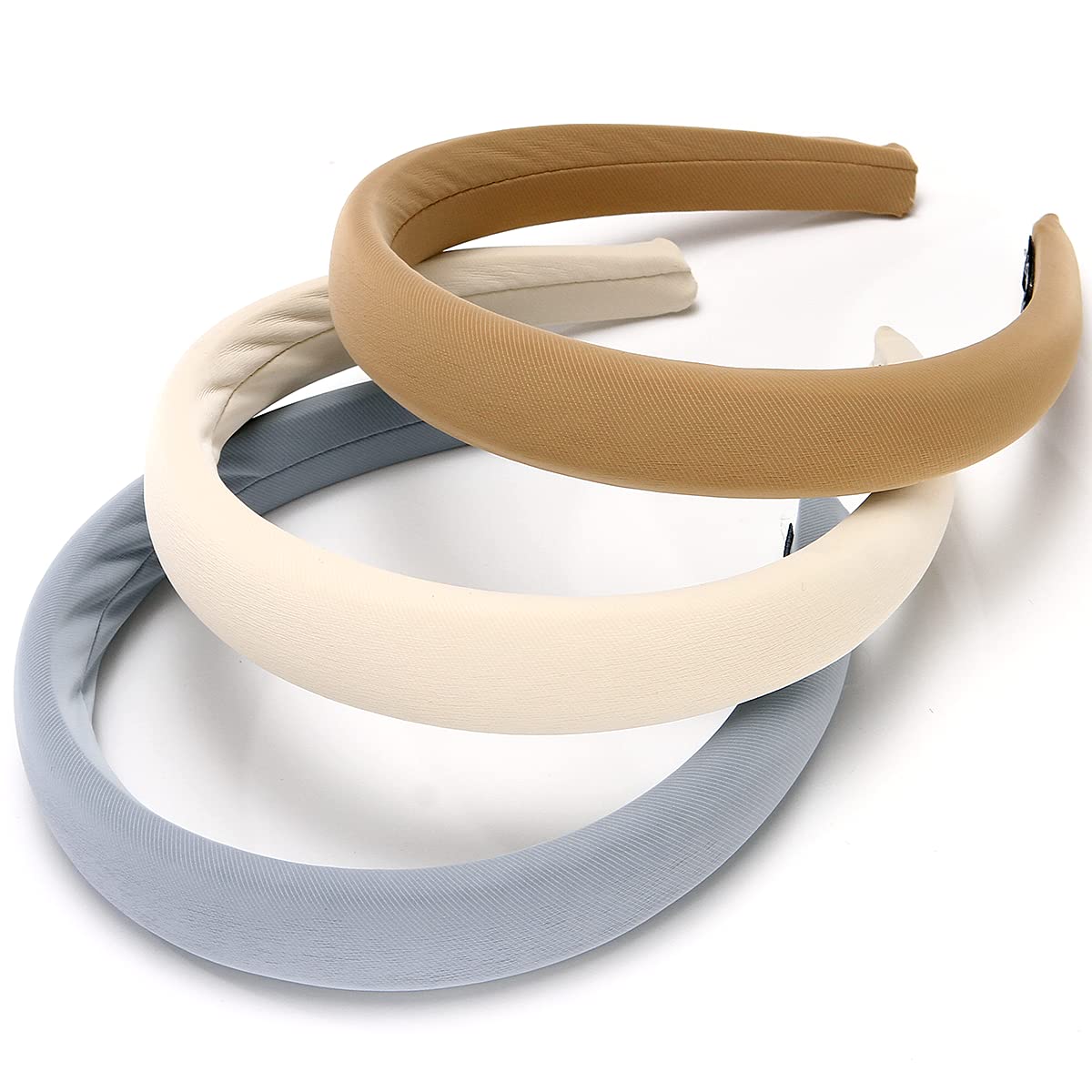 BOMTTY 3 PCS Headbands for Women , Fashion Wide Headbands for Girls Thick Soft Padded Headband (Blue+Beige+Khaki)