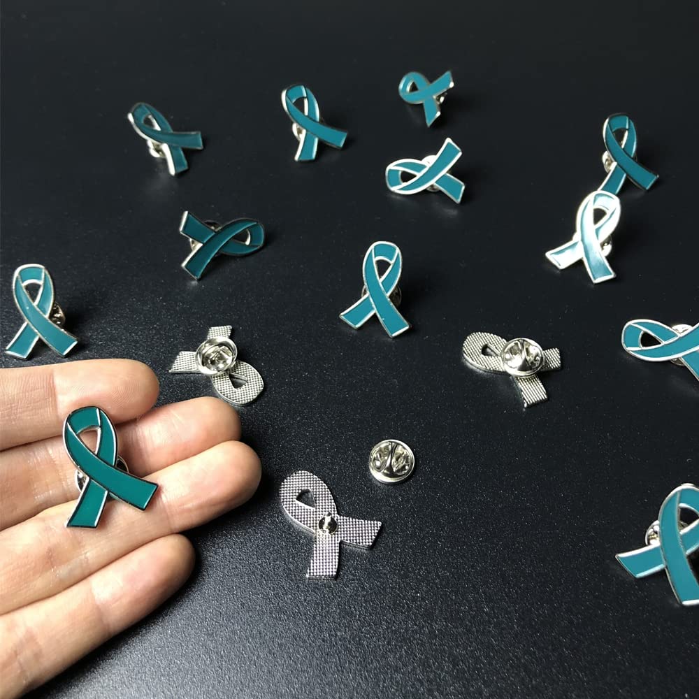 50pcs Teal Ribbon Awareness Pins Cervical Ovarian Cancer Awareness Products Pin