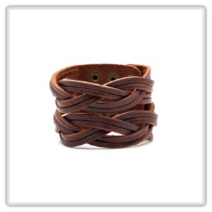 Mgutillart Punk Braided Band Bracelet Wide Leather Arm Cuff Bracelet(Brown)