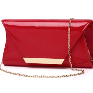 MUDUO Women Patent Leather Fashion Clutch Purses Evening Bag Handbag (RED)