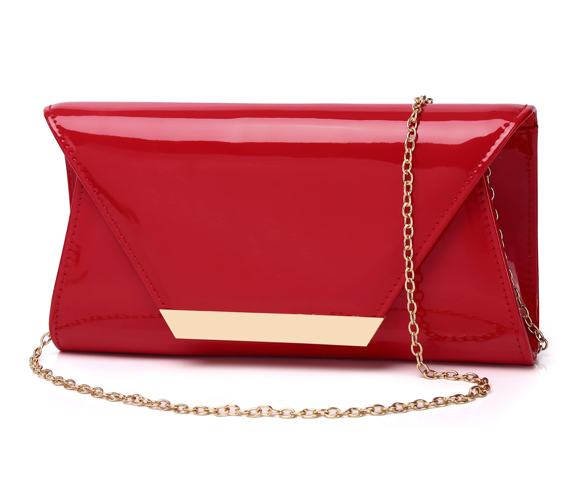 MUDUO Women Patent Leather Fashion Clutch Purses Evening Bag Handbag (RED)