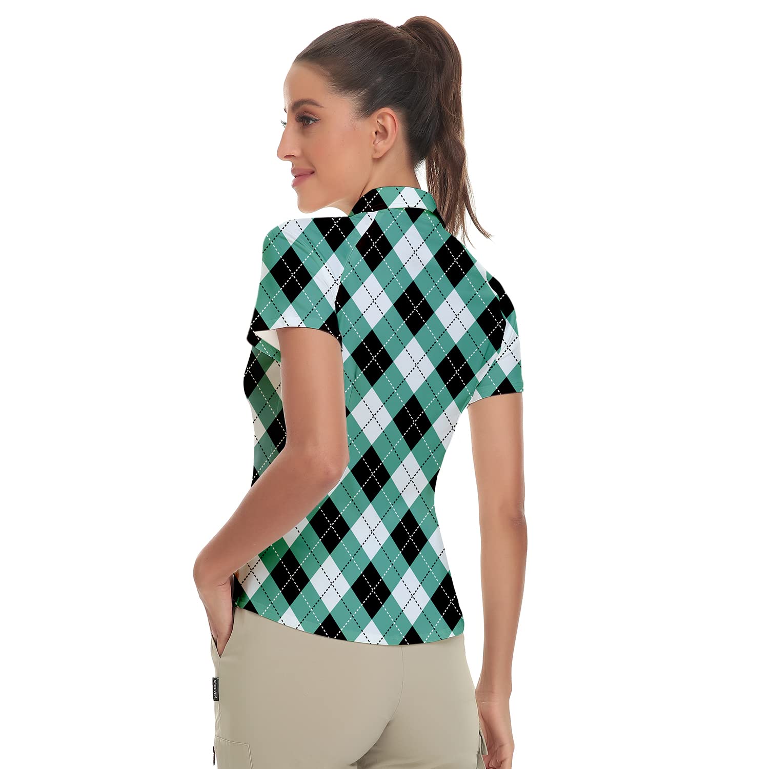 Women's Plaid Golf Shirt Short Sleeve Tennis Shirt Golf Polo Shirts Argyle Golf Tops Green Medium