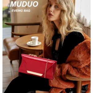 MUDUO Women Patent Leather Fashion Clutch Purses Evening Bag Handbag (RED)