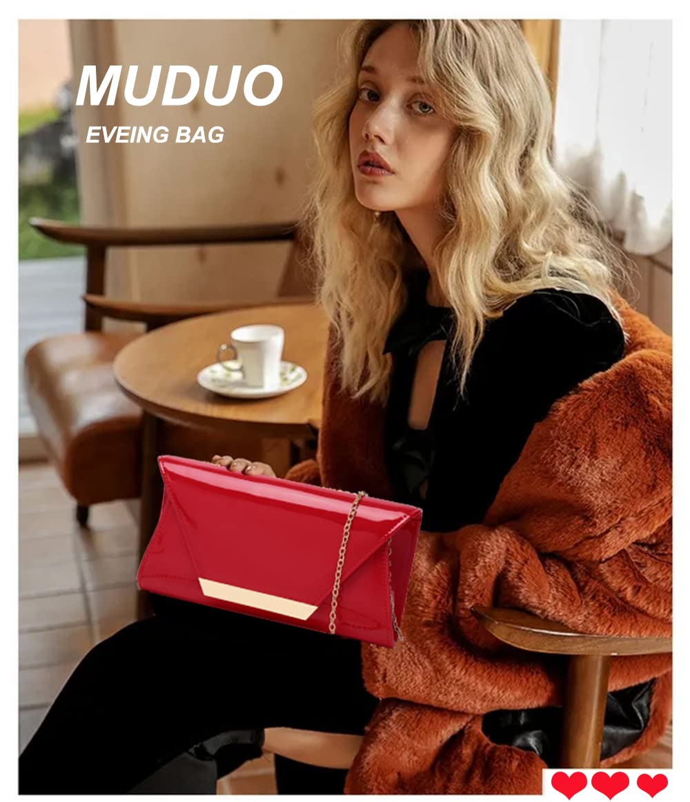 MUDUO Women Patent Leather Fashion Clutch Purses Evening Bag Handbag (RED)