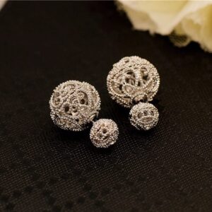 Ajojewel Double Sided Stud Earrings Balls Women Rhinestone Earing Fashion Jewelry (White Gold Plated)