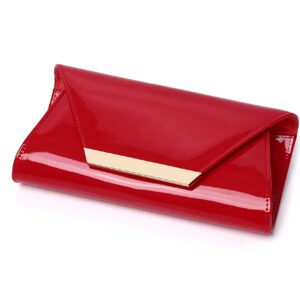 MUDUO Women Patent Leather Fashion Clutch Purses Evening Bag Handbag (RED)