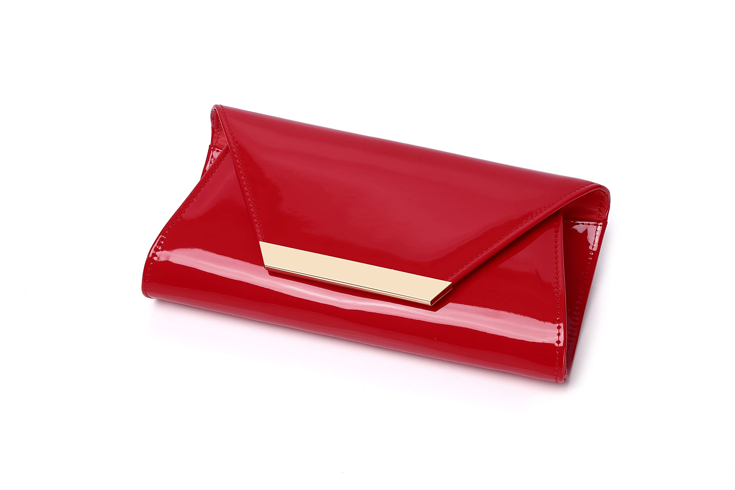 MUDUO Women Patent Leather Fashion Clutch Purses Evening Bag Handbag (RED)