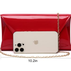 MUDUO Women Patent Leather Fashion Clutch Purses Evening Bag Handbag (RED)