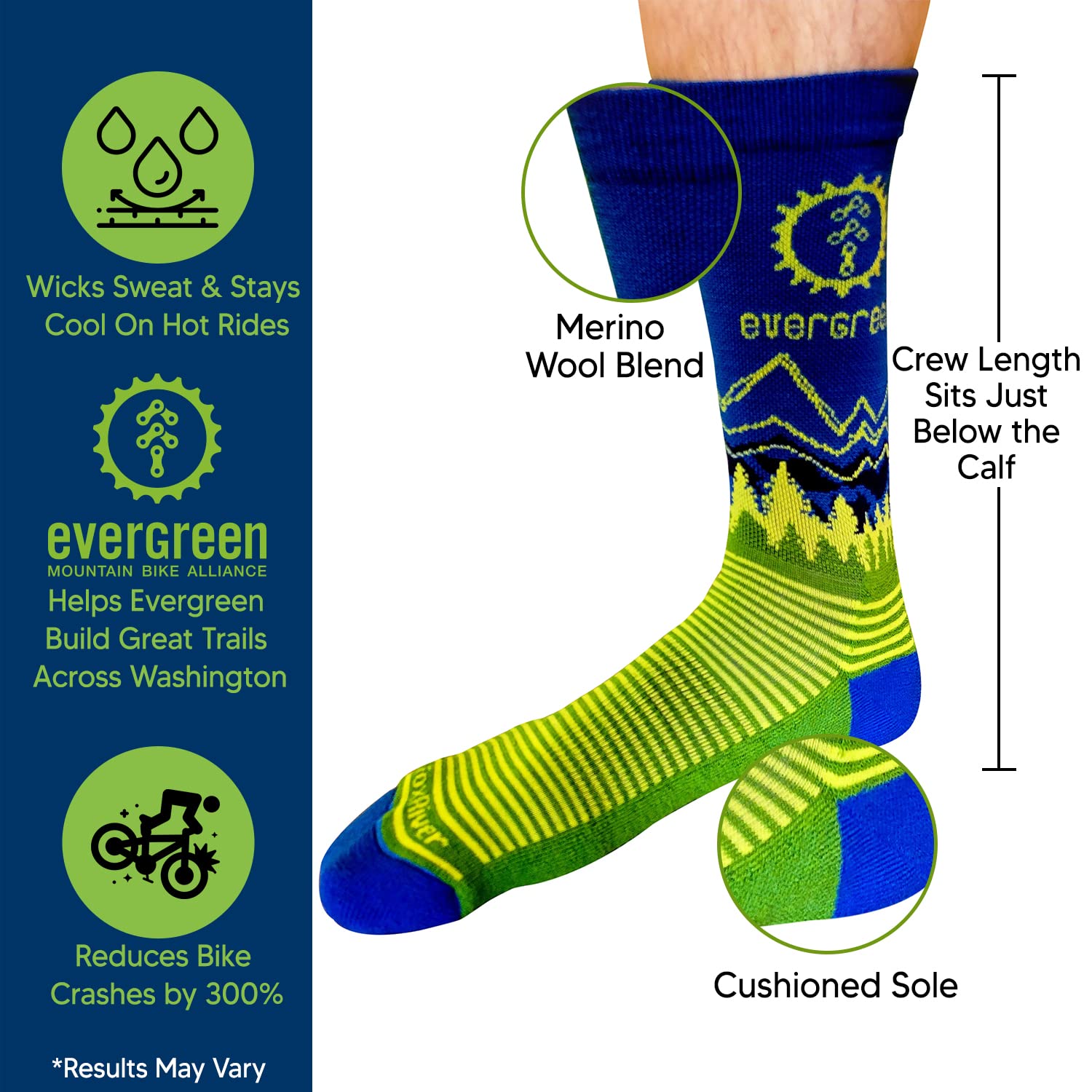 Evergreen Mountain Bike Alliance Wool Socks Blue M