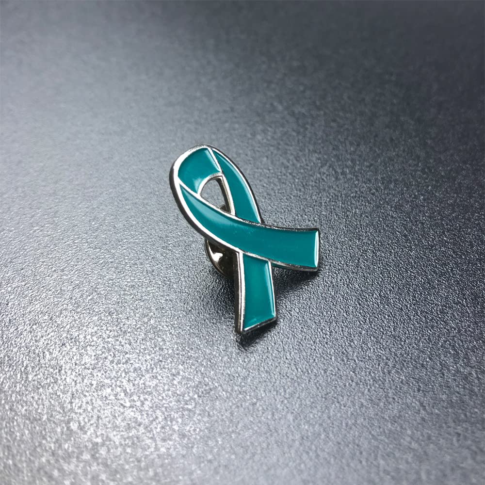 50pcs Teal Ribbon Awareness Pins Cervical Ovarian Cancer Awareness Products Pin