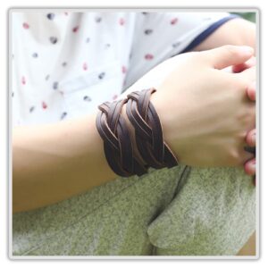 Mgutillart Punk Braided Band Bracelet Wide Leather Arm Cuff Bracelet(Brown)