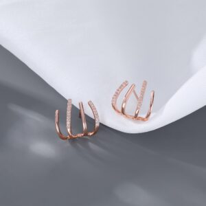 SLUYNZ Solid 925 Sterling Silver Claw Earrings Huggie for Women Half Hoop Earrings Cuff Earrings Wrap (C-Rose Gold Plated)