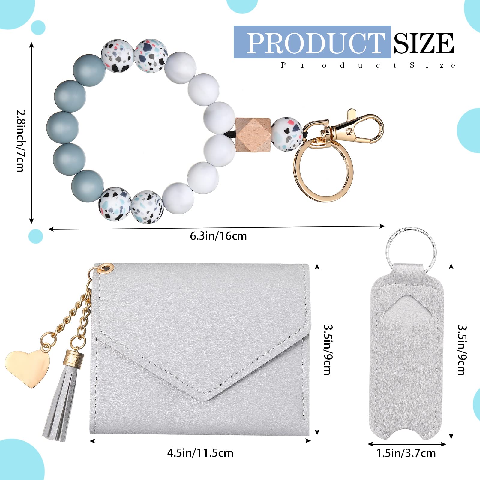 Weewooday Wristlet Bracelet Keychain with Wallet Silicone Beaded Keychain Leather Keychain Lipstick Holder Sleeves (Gray)