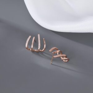 SLUYNZ Solid 925 Sterling Silver Claw Earrings Huggie for Women Half Hoop Earrings Cuff Earrings Wrap (C-Rose Gold Plated)