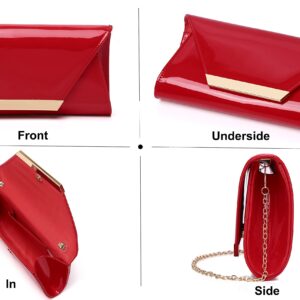 MUDUO Women Patent Leather Fashion Clutch Purses Evening Bag Handbag (RED)