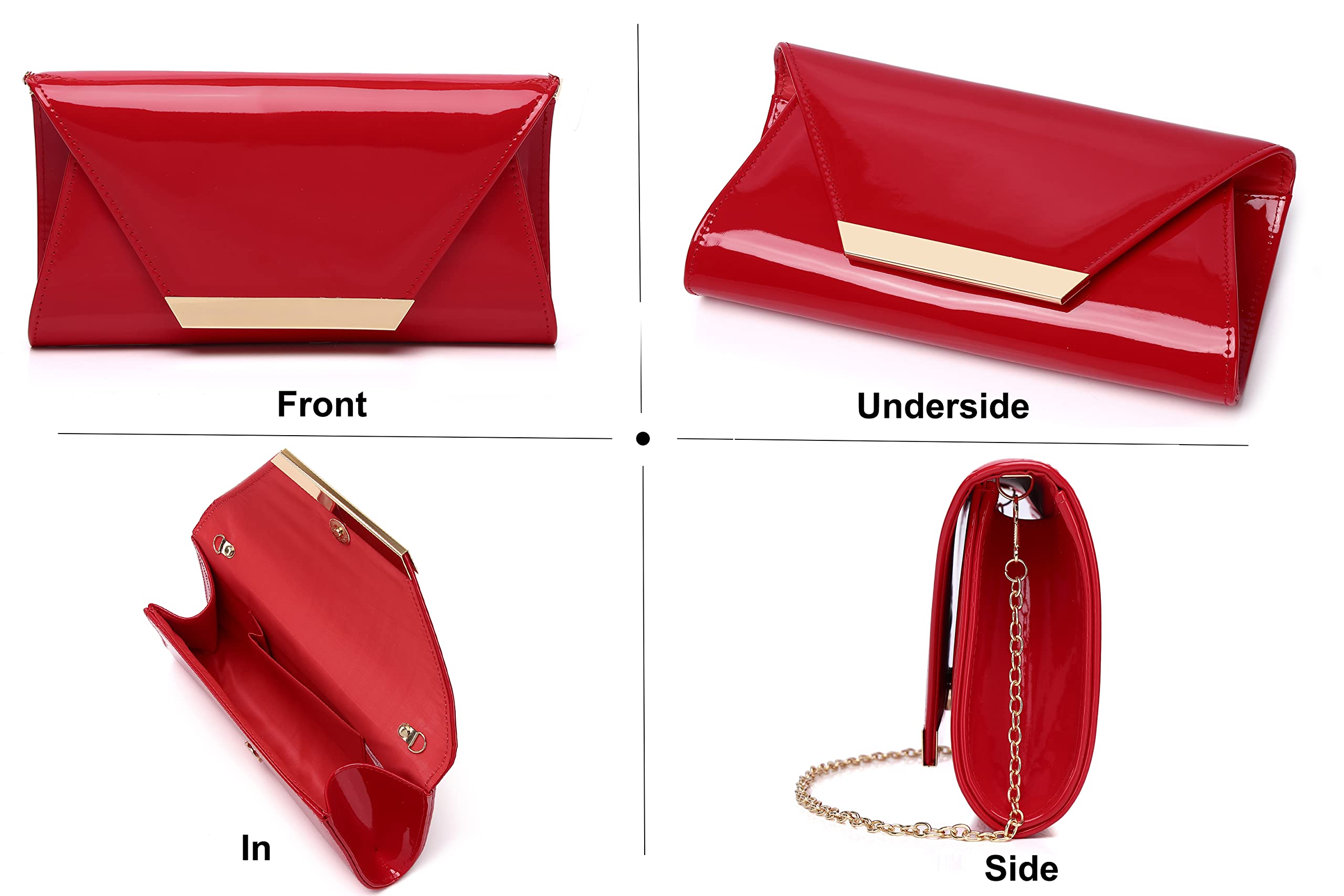 MUDUO Women Patent Leather Fashion Clutch Purses Evening Bag Handbag (RED)