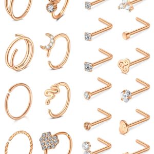 QWALIT Nose Rings Nose Rings Hoops Nose Piercings Double Hoop Nose Rings for Women Nose Piercing Jewelry Hoop Nose Rings Nose Rings Surgical Steel Rose Gold