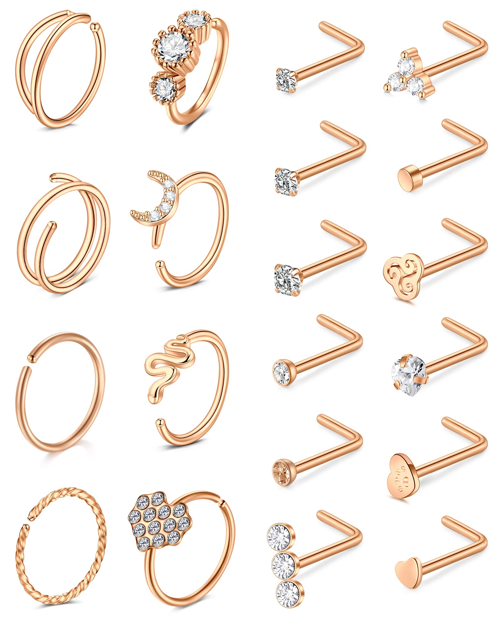 QWALIT Nose Rings Nose Rings Hoops Nose Piercings Double Hoop Nose Rings for Women Nose Piercing Jewelry Hoop Nose Rings Nose Rings Surgical Steel Rose Gold