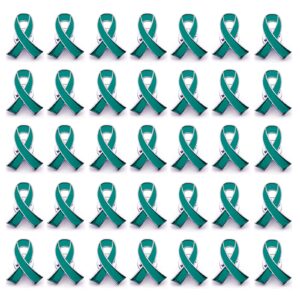 50pcs teal ribbon awareness pins cervical ovarian cancer awareness products pin