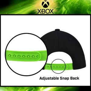 Microsoft Xbox Baseball Hat, Glow in The Dark Skater Adult Snapback Cap with Flat Brim, Green/Black, One Size