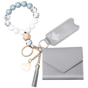 weewooday wristlet bracelet keychain with wallet silicone beaded keychain leather keychain lipstick holder sleeves (gray)