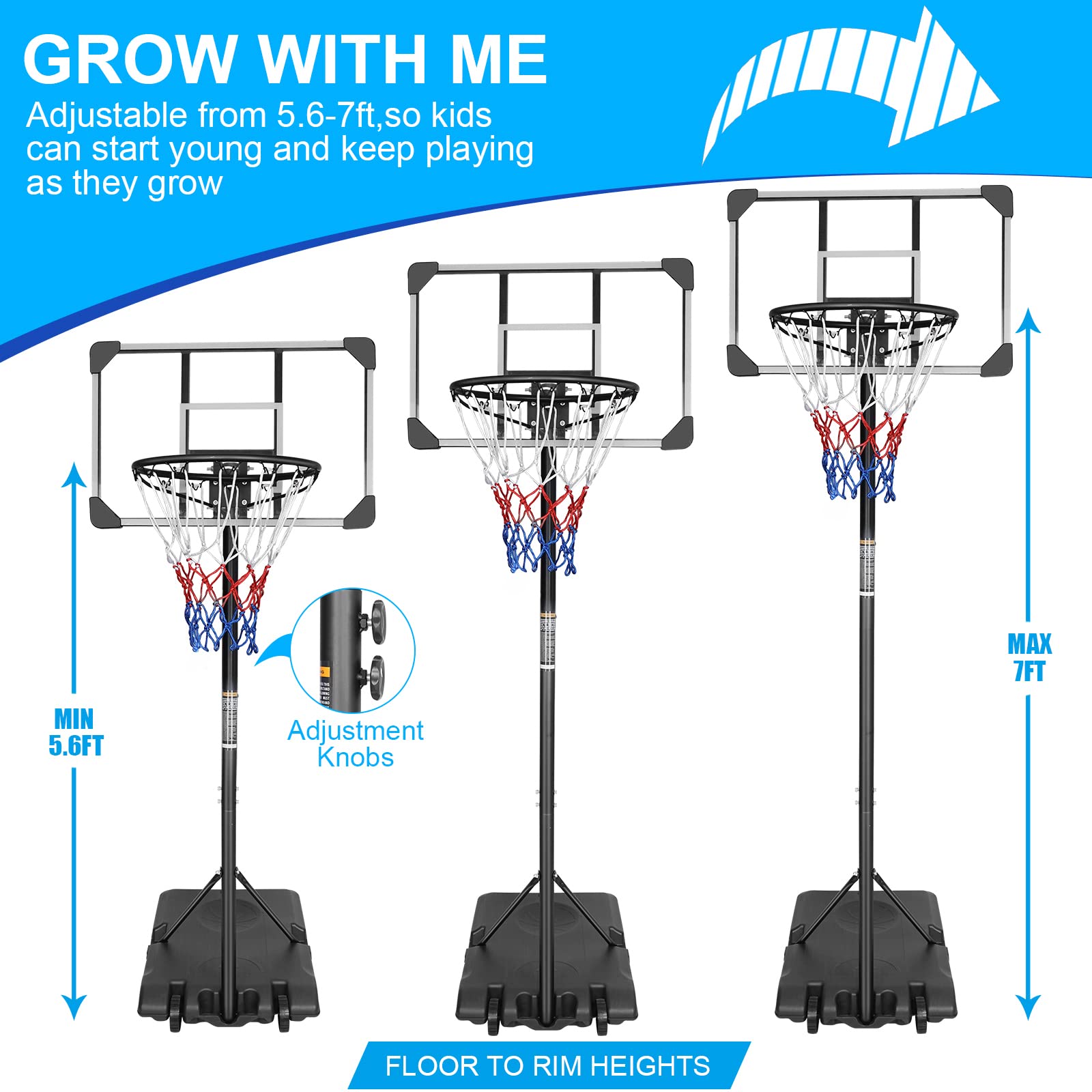 Ochine Swimming Pool Basketball Hoop Game Poolside Basketball System 45-53 Inch Adjustable Height Portable Hoop System with 32 Inch PVC Clear Backboard and Fillable Stand Base for Kids Adults