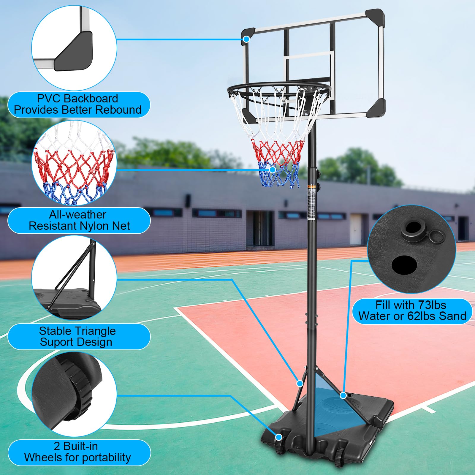 Ochine Swimming Pool Basketball Hoop Game Poolside Basketball System 45-53 Inch Adjustable Height Portable Hoop System with 32 Inch PVC Clear Backboard and Fillable Stand Base for Kids Adults