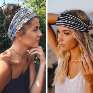 Huachi Boho Headbands - Wide Non-Slip Hair Accessories for Women's Yoga, Workout and Summer, 6 Pack