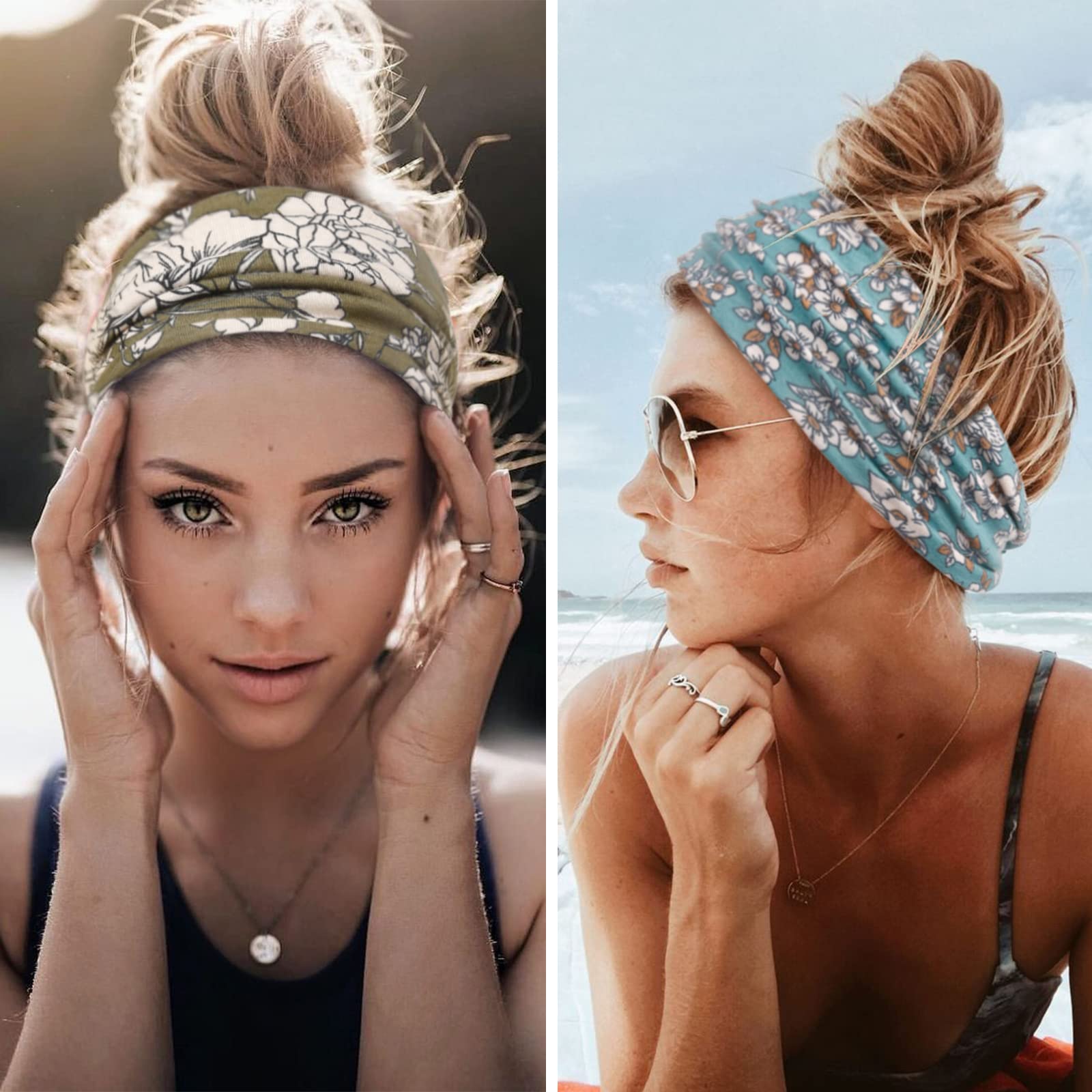 Huachi Boho Headbands - Wide Non-Slip Hair Accessories for Women's Yoga, Workout and Summer, 6 Pack