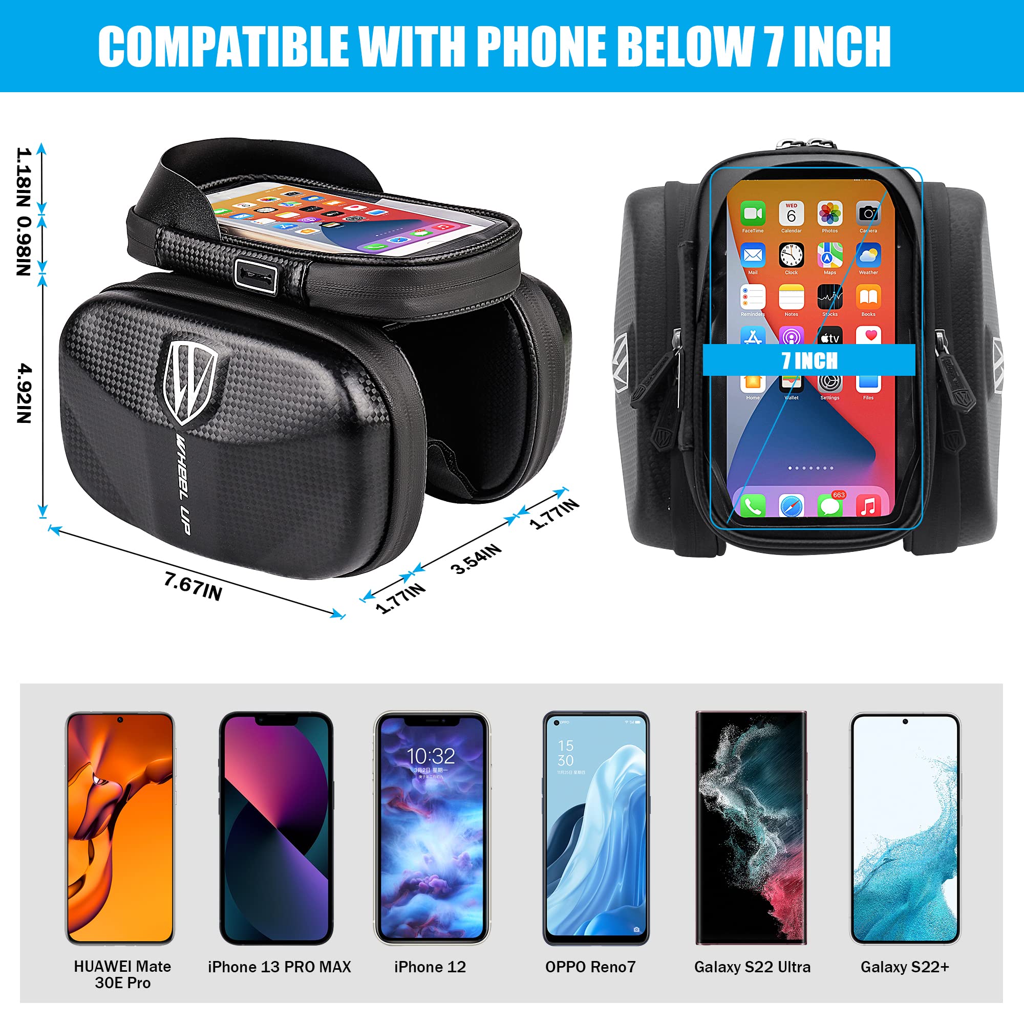 Vanolu Bike Bag Resistant Top Bag Bicycle Front Bag Mountain Bicycle Touch Screen Cell Phone Pouch Compatible with iPhone11 XS Max XR iphone12 13 Pro Max Below 6.5”