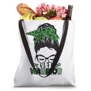 Tu Messy Bun Green Ribbon NF1 Neurofibromatosis Awareness Tote Bag