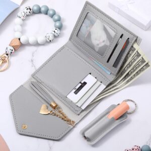 Weewooday Wristlet Bracelet Keychain with Wallet Silicone Beaded Keychain Leather Keychain Lipstick Holder Sleeves (Gray)