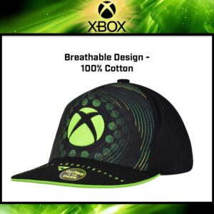 Microsoft Xbox Baseball Hat, Glow in The Dark Skater Adult Snapback Cap with Flat Brim, Green/Black, One Size