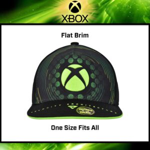 Microsoft Xbox Baseball Hat, Glow in The Dark Skater Adult Snapback Cap with Flat Brim, Green/Black, One Size