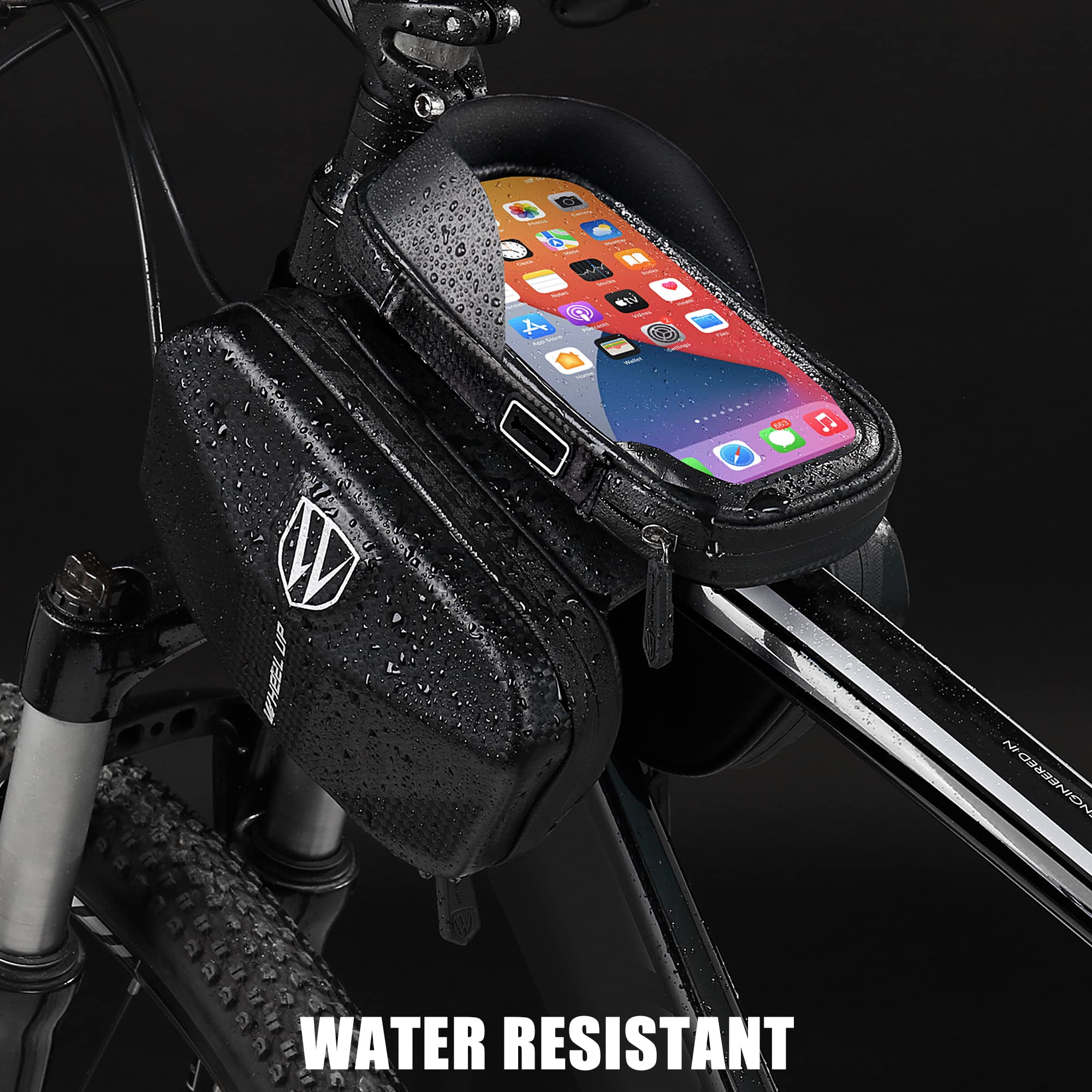 Vanolu Bike Bag Resistant Top Bag Bicycle Front Bag Mountain Bicycle Touch Screen Cell Phone Pouch Compatible with iPhone11 XS Max XR iphone12 13 Pro Max Below 6.5”