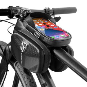 vanolu bike bag resistant top bag bicycle front bag mountain bicycle touch screen cell phone pouch compatible with iphone11 xs max xr iphone12 13 pro max below 6.5”