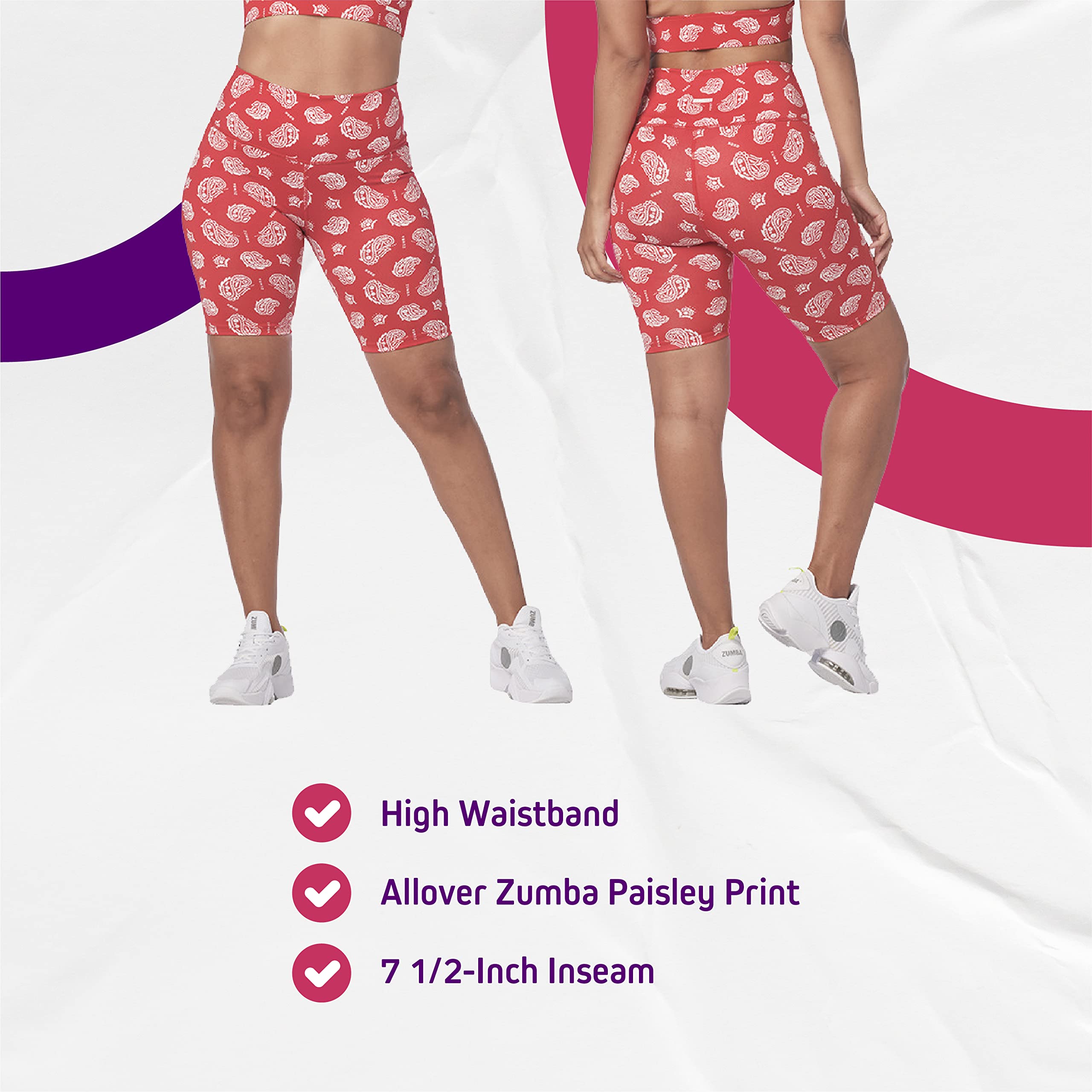 ZUMBA Biker Shorts Clothes for Women Workout High Waisted Shorts, M, Red