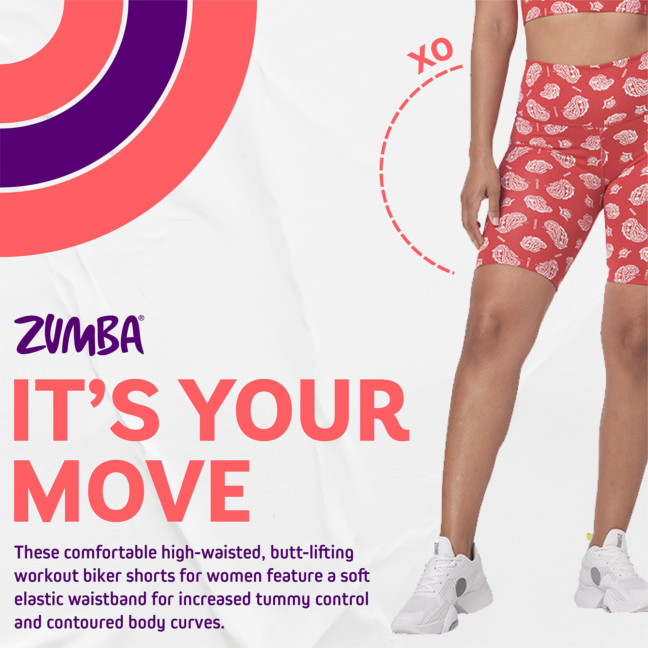 ZUMBA Biker Shorts Clothes for Women Workout High Waisted Shorts, M, Red