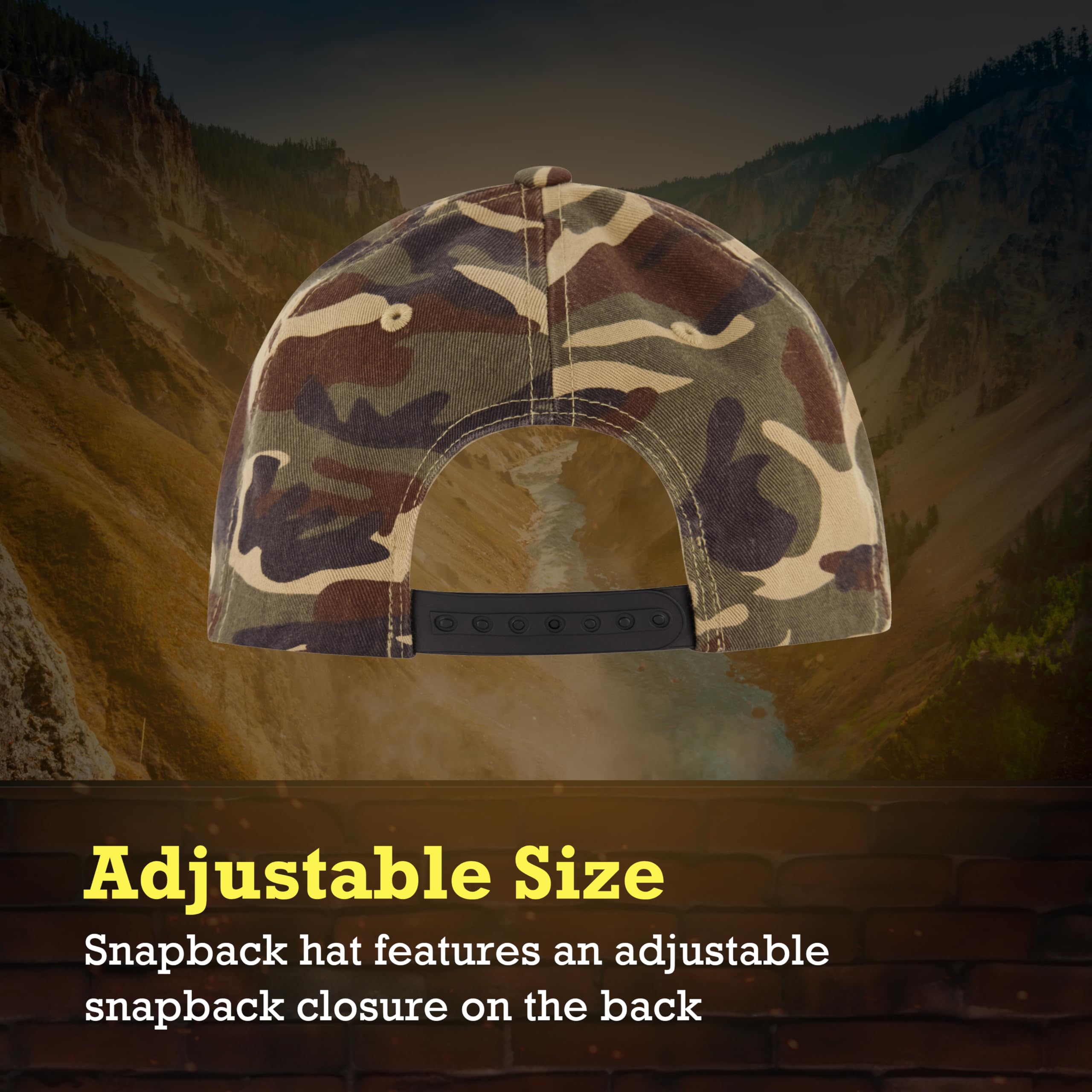 Yellowstone Baseball Hat, Adjustable Snapback Cotton Ball Cap with Curved Brim, Camo, One Size