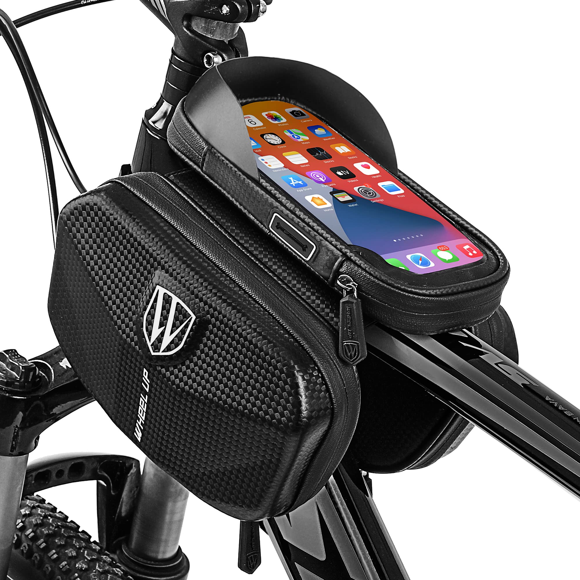 Vanolu Bike Bag Resistant Top Bag Bicycle Front Bag Mountain Bicycle Touch Screen Cell Phone Pouch Compatible with iPhone11 XS Max XR iphone12 13 Pro Max Below 6.5”