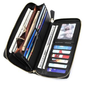 VOCUS Womens Wallet RFID Blocking Zip Around Wallet PU Leather Large Travel Long Purse Credit Card Holder with Wristlet