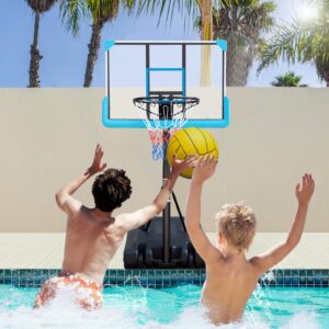 Ochine Swimming Pool Basketball Hoop Game Poolside Basketball System 45-53 Inch Adjustable Height Portable Hoop System with 32 Inch PVC Clear Backboard and Fillable Stand Base for Kids Adults