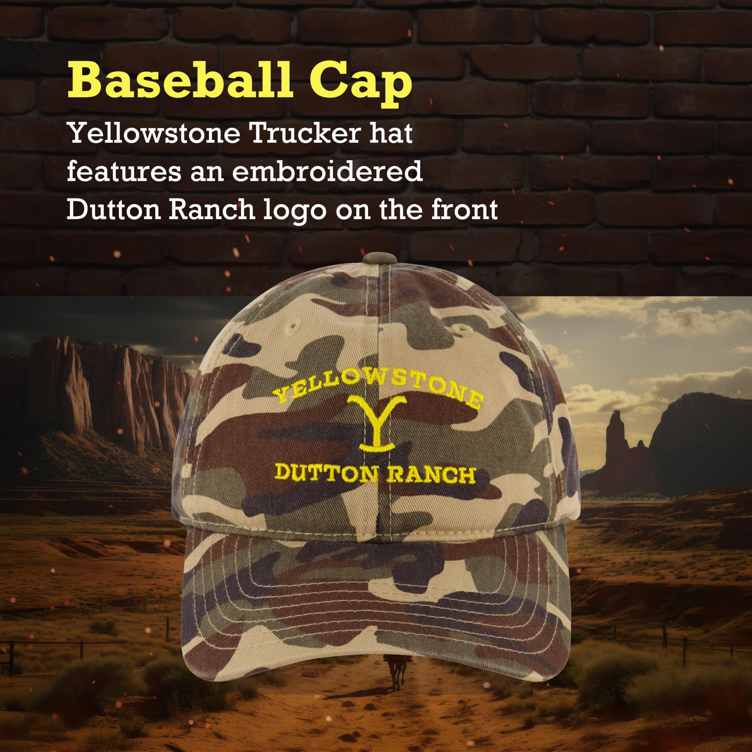 Yellowstone Baseball Hat, Adjustable Snapback Cotton Ball Cap with Curved Brim, Camo, One Size